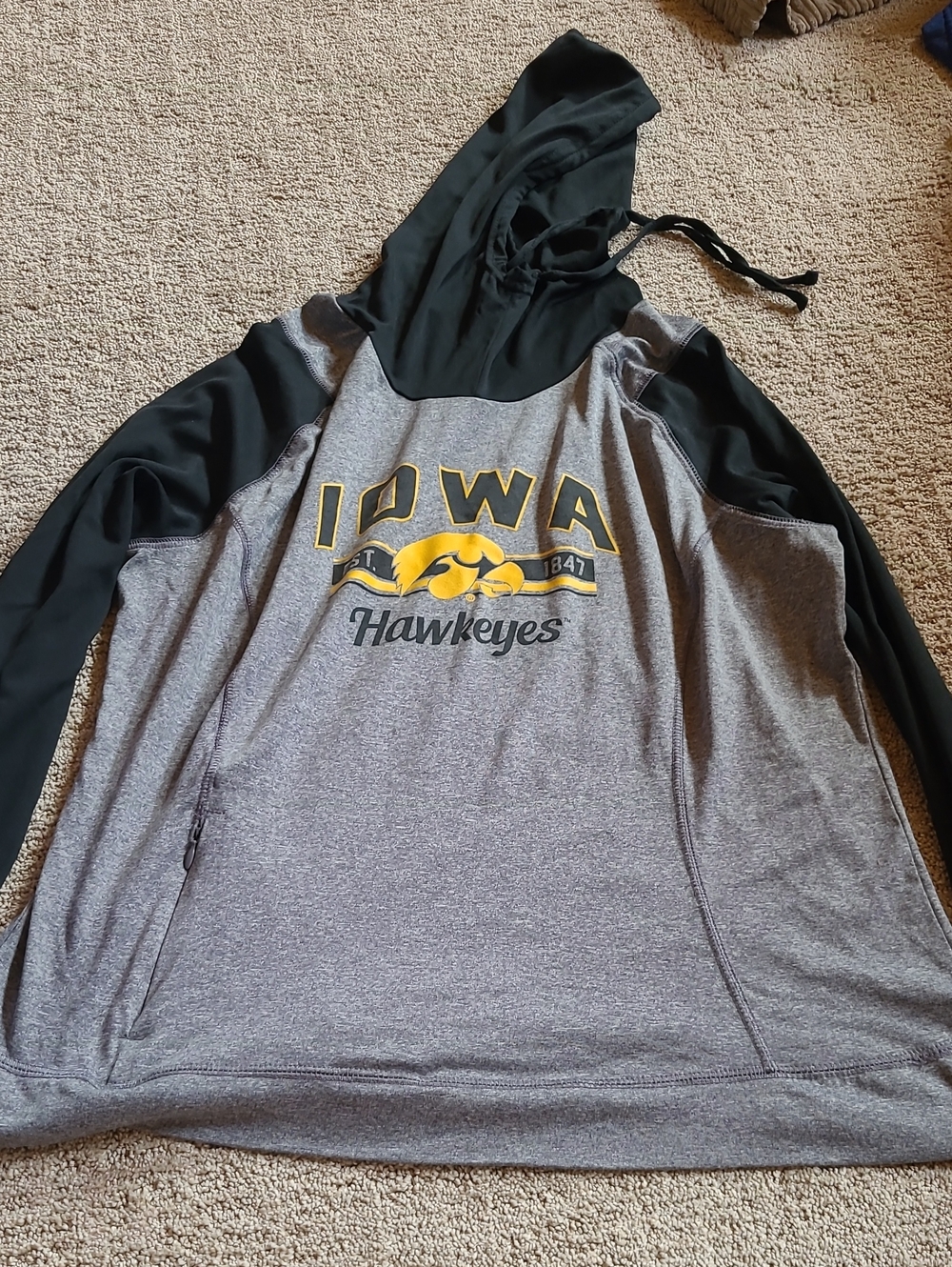 Holloway Iowa Hawkeyes Gray Black Hooded Pullover Cowl Neck